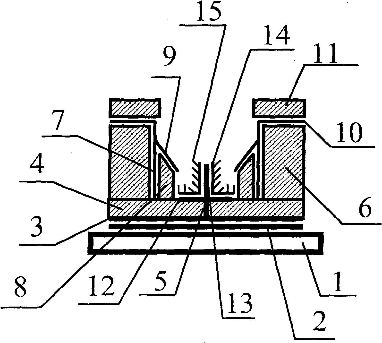 Planar display device with reverse T-shaped sided-grid controlled cathode structure and its production