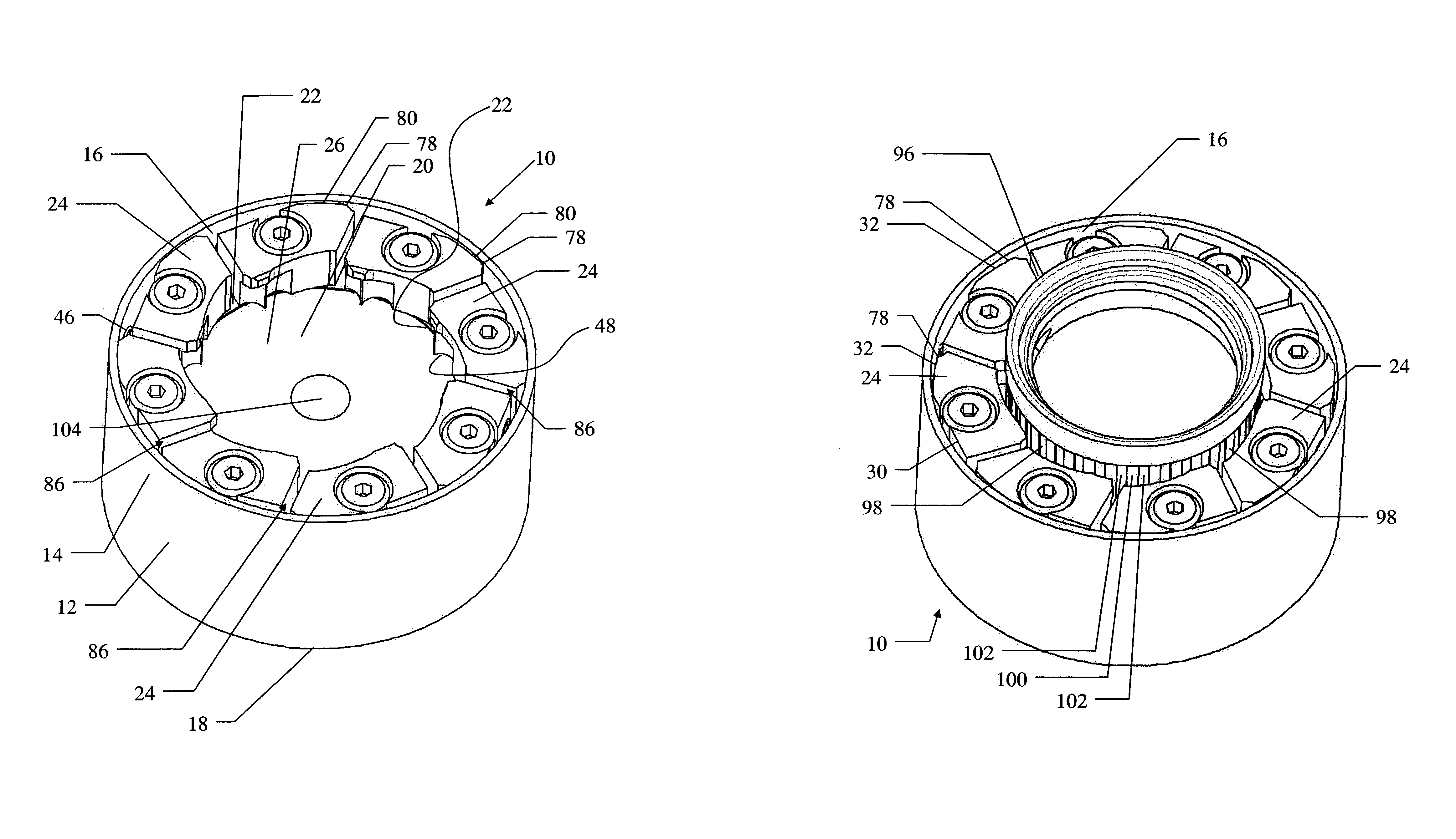 Over-center self-adjusting equalizing cap chuck