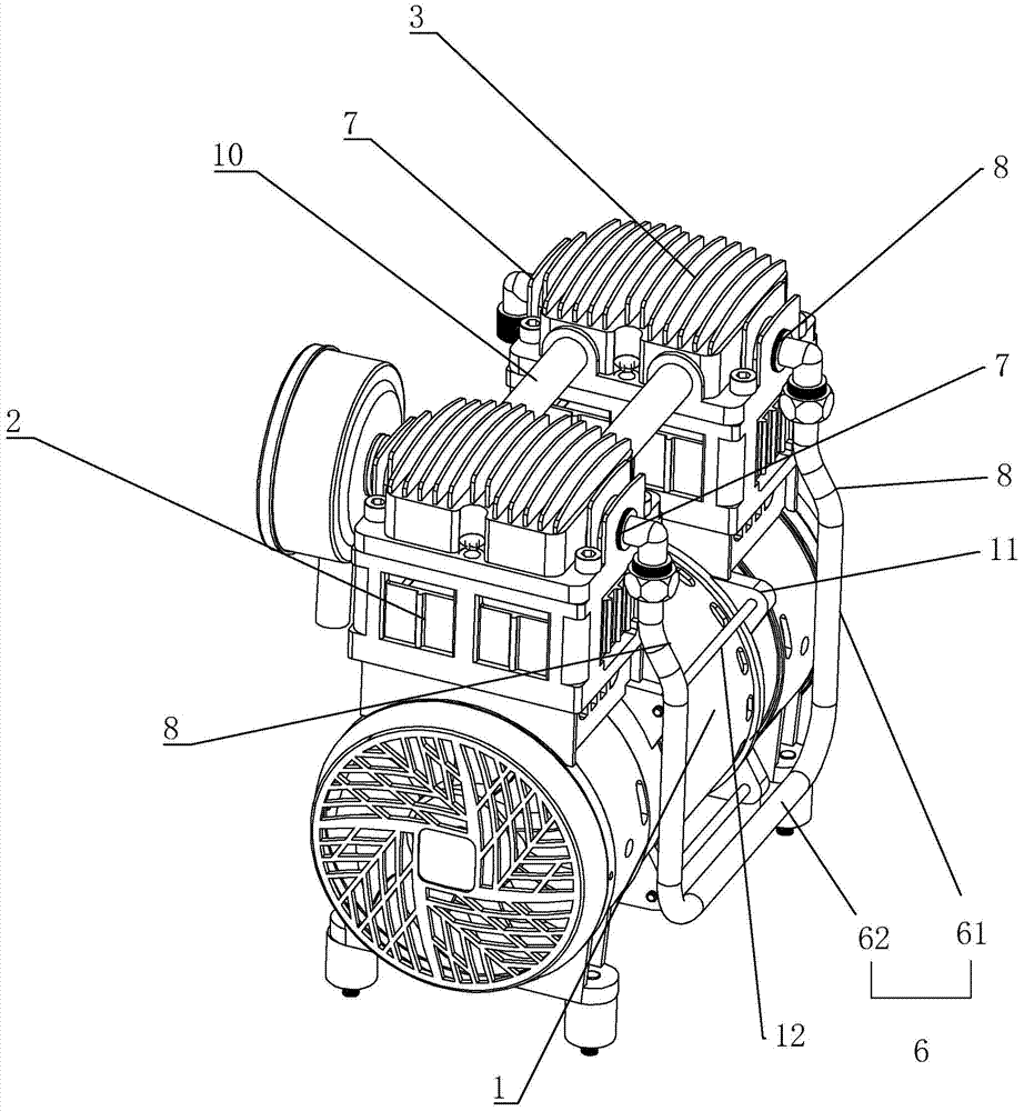 Pump head on oil-free air compressor