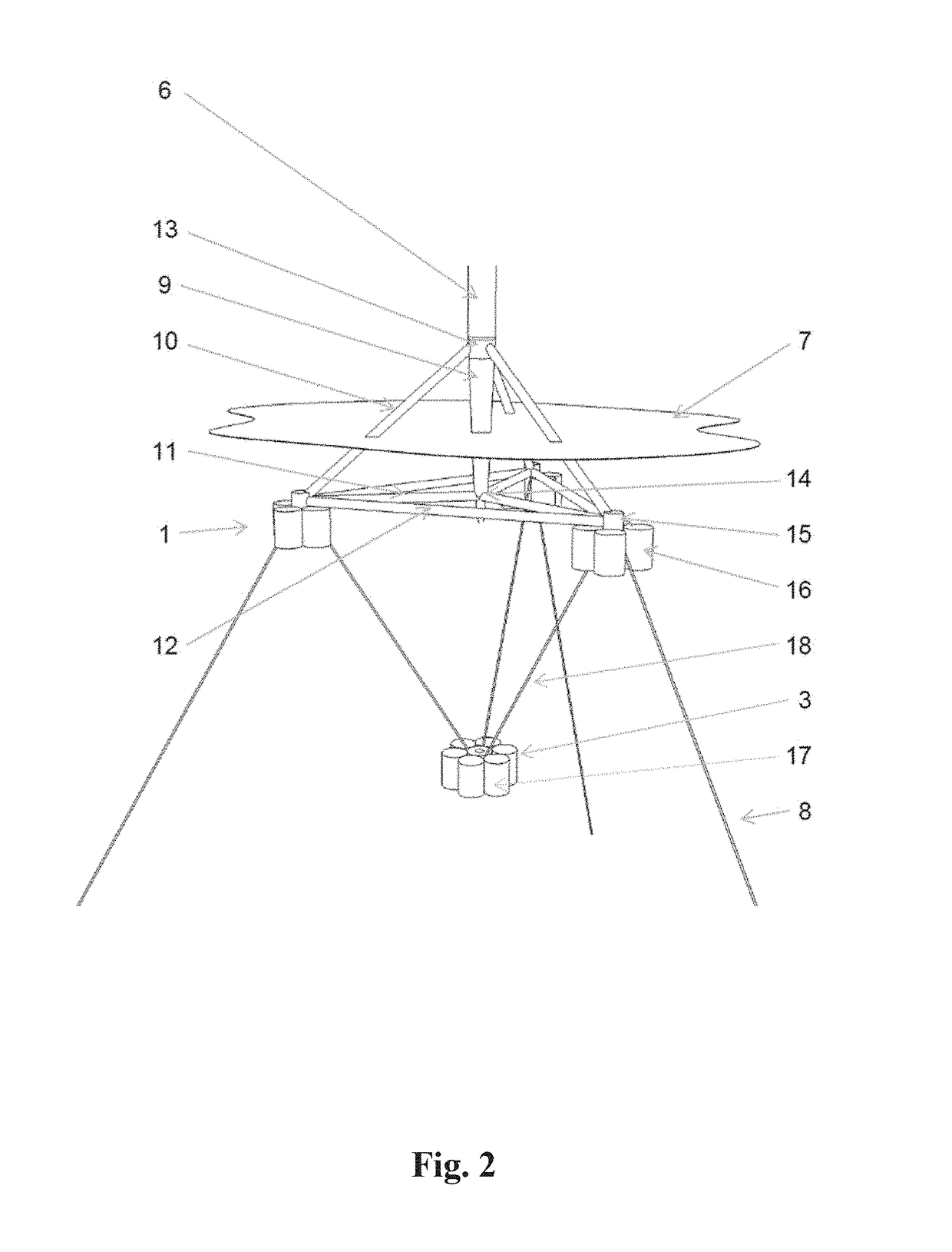 A floating wind turbine and a method for the installation of such floating wind turbine