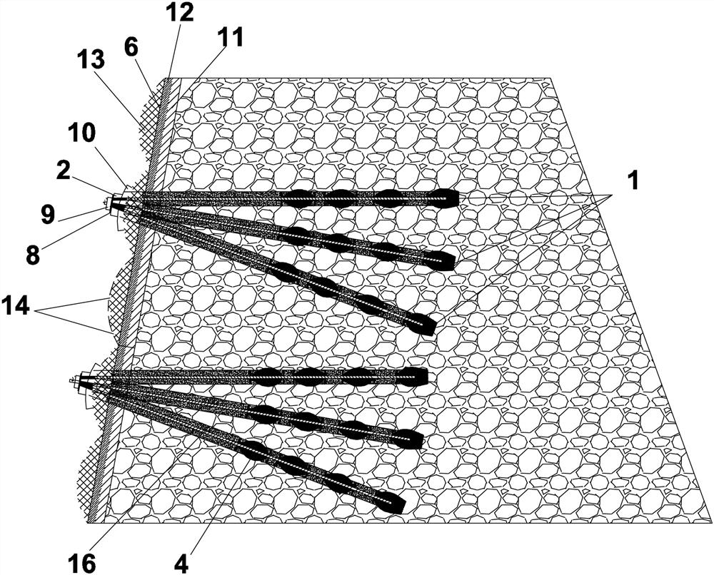 Variable cross-section root pile and film bag concrete combined drainage greening slope protection structure and method