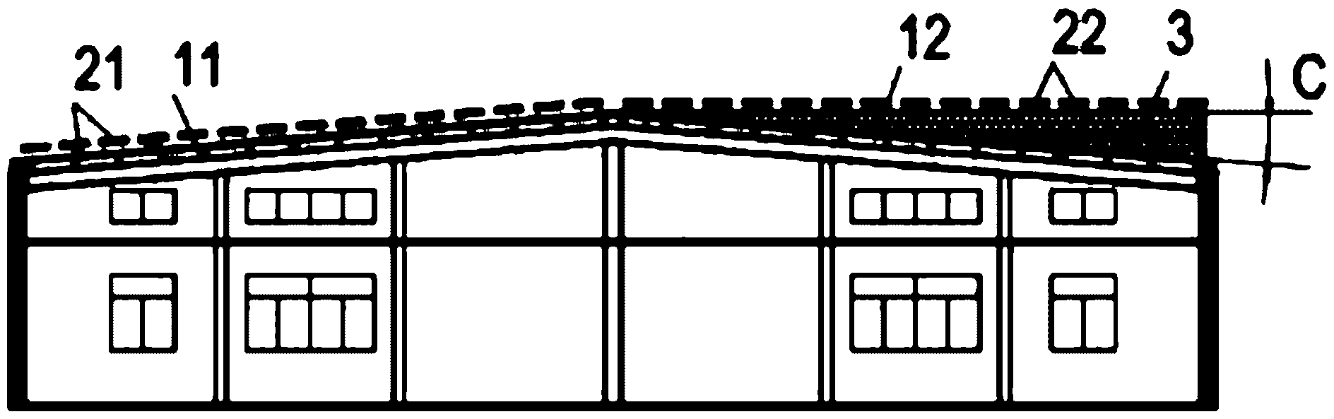 Photovoltaic module arrangement structure for sloping roof of lightweight steel roof truss