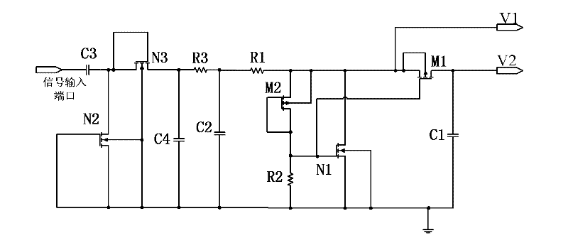 Demodulator circuit for the UHF (Ultrahigh Frequency) radio frequency identification label chip