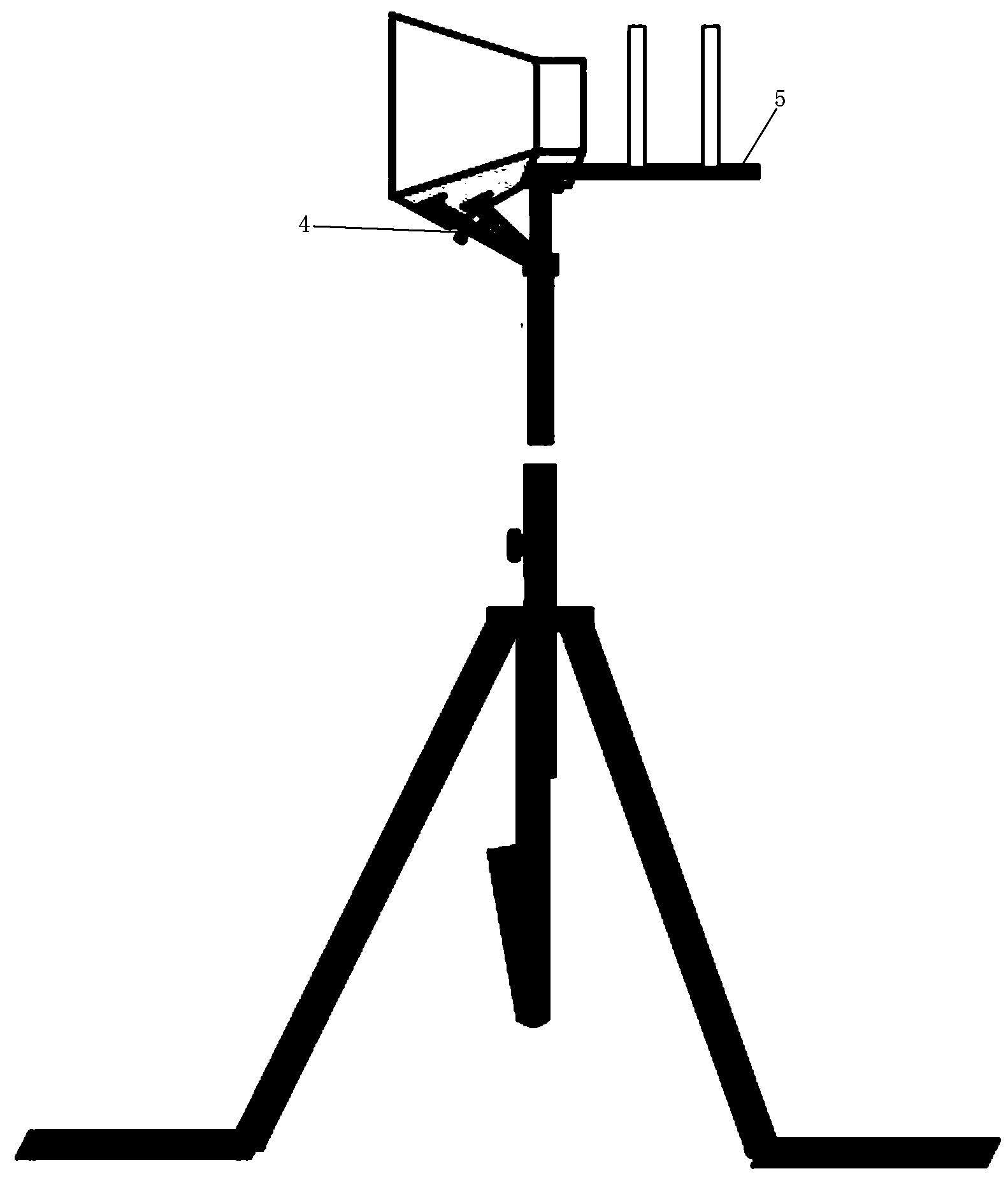 Method for stably erecting and accurately aiming at horn antenna and triangular support for measurement