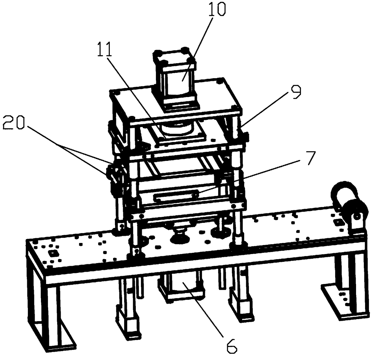 A rubber punching station in an automatic punching and cutting stacked sheet swing device