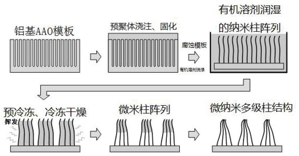 A self-assembly preparation method of a micro-nano multi-level column structure