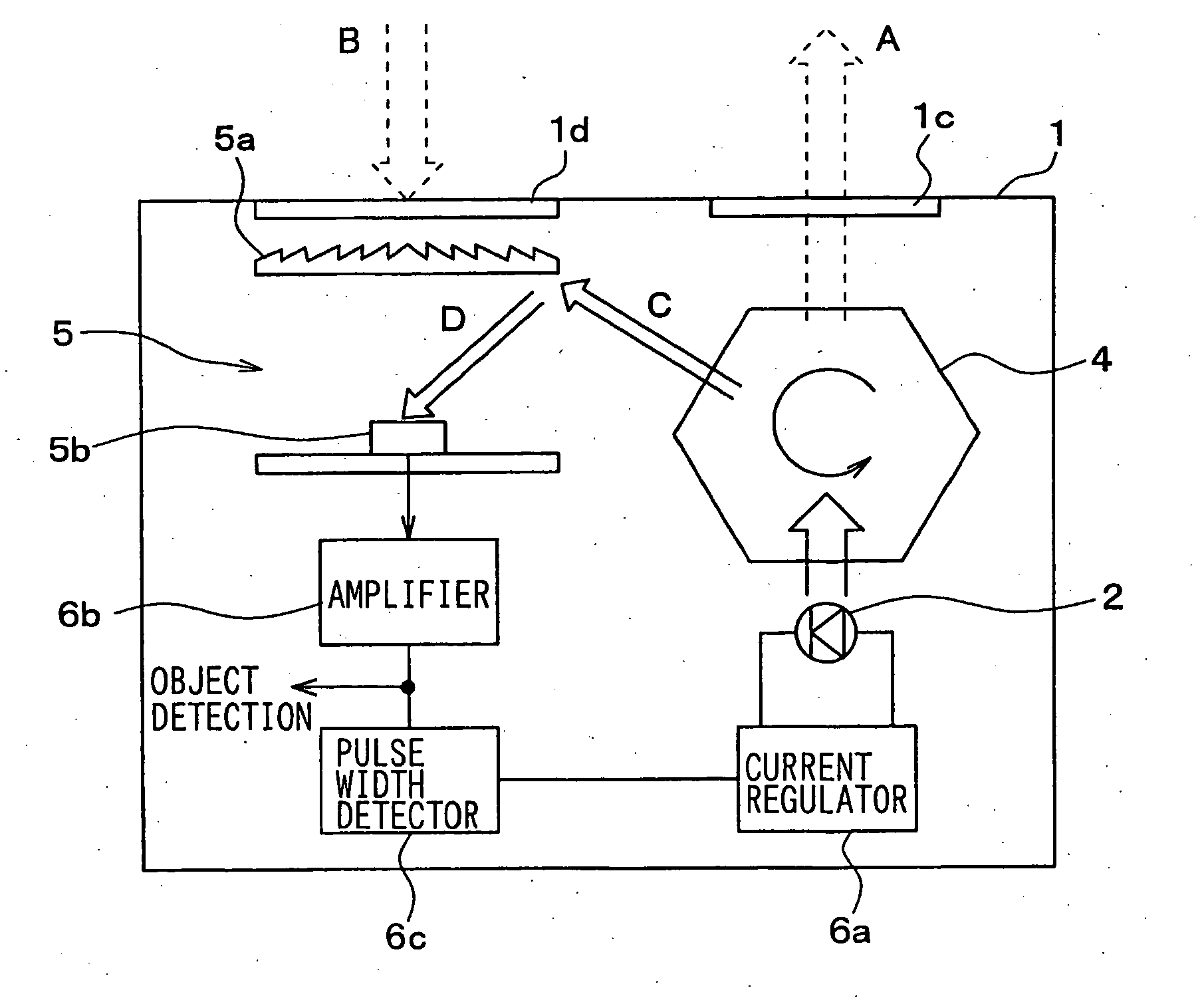 Object detecting apparatus having light radiation power regulating function