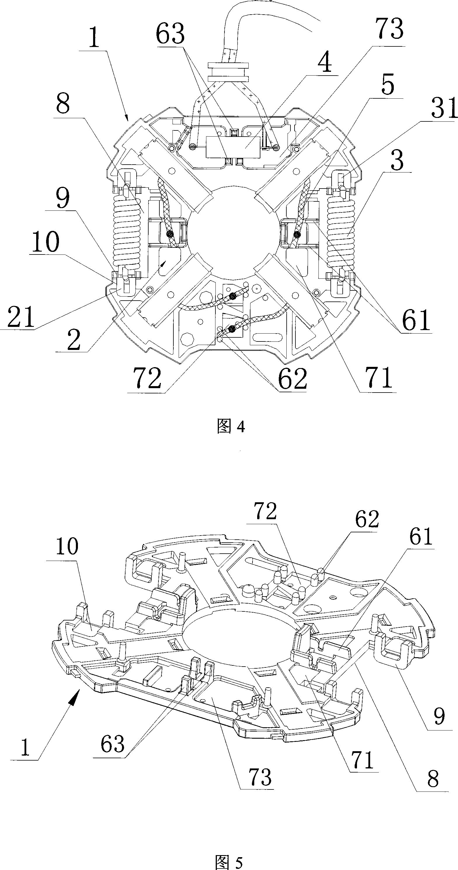 Fan, generator and brush yoke component of car radiator