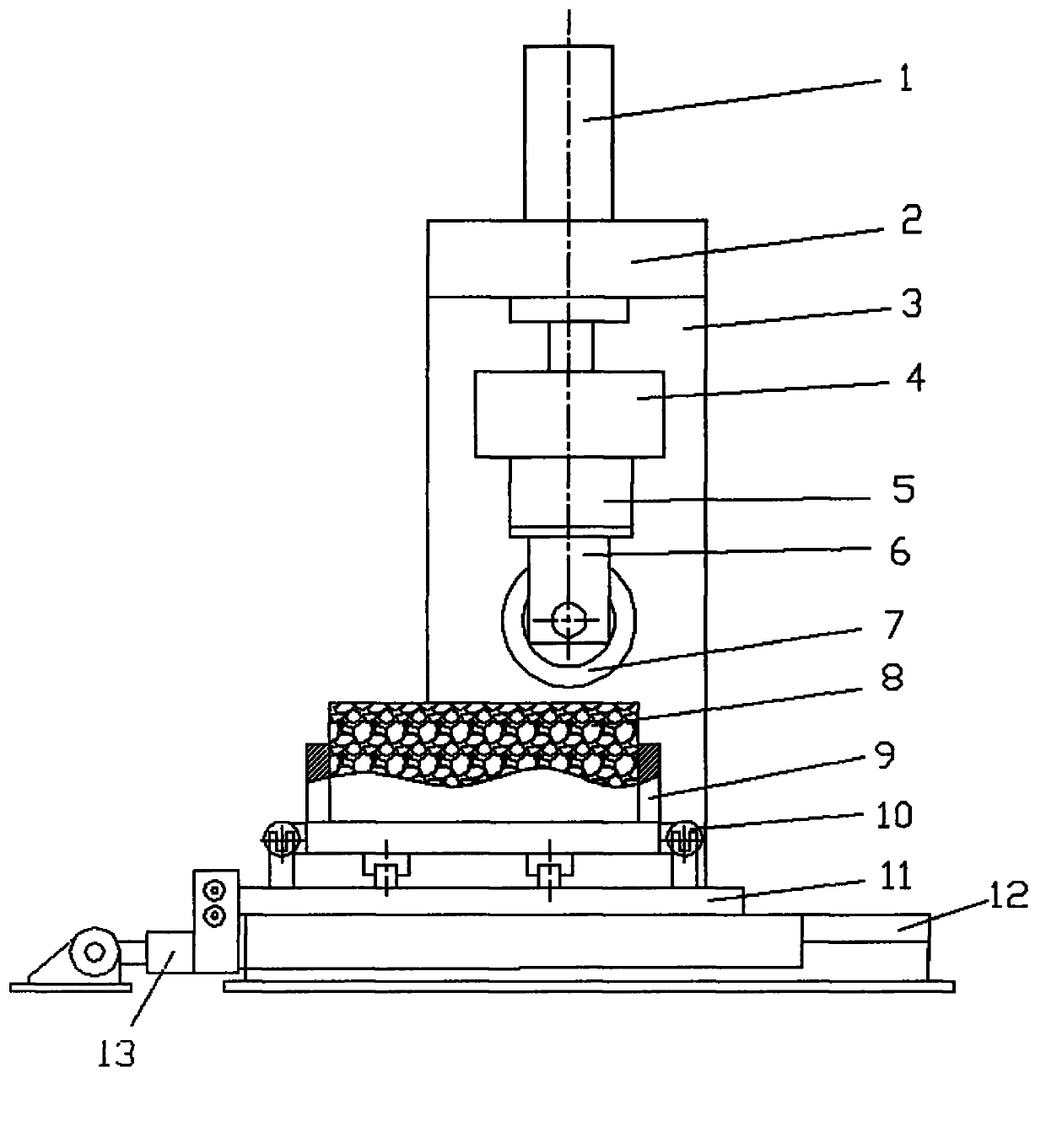 A hard rock hobbing cutter rock breaking characteristic testing device