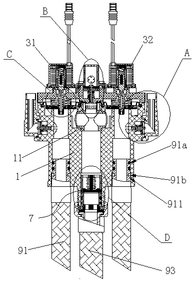 Electromagnetic valve device with backflow preventing function and automatic sewage isolating function