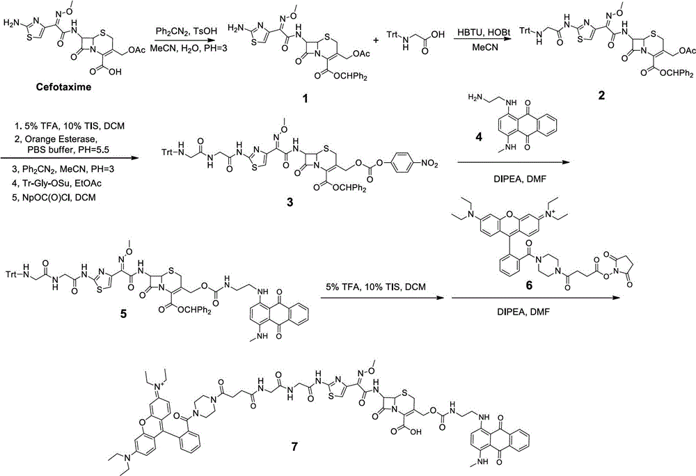 A kind of broad-spectrum β-lactamase fluorescent substrate and its preparation method and application