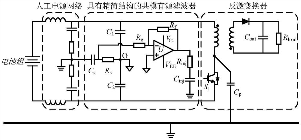 Common-mode active filter with simplified structure