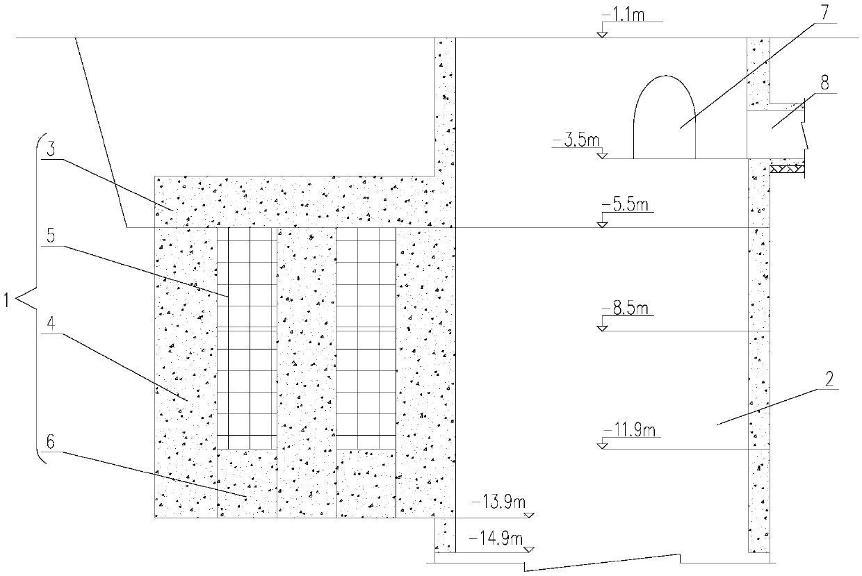 Combined construction method of air return vertical shaft permanent fore shaft and fan drift piling wall