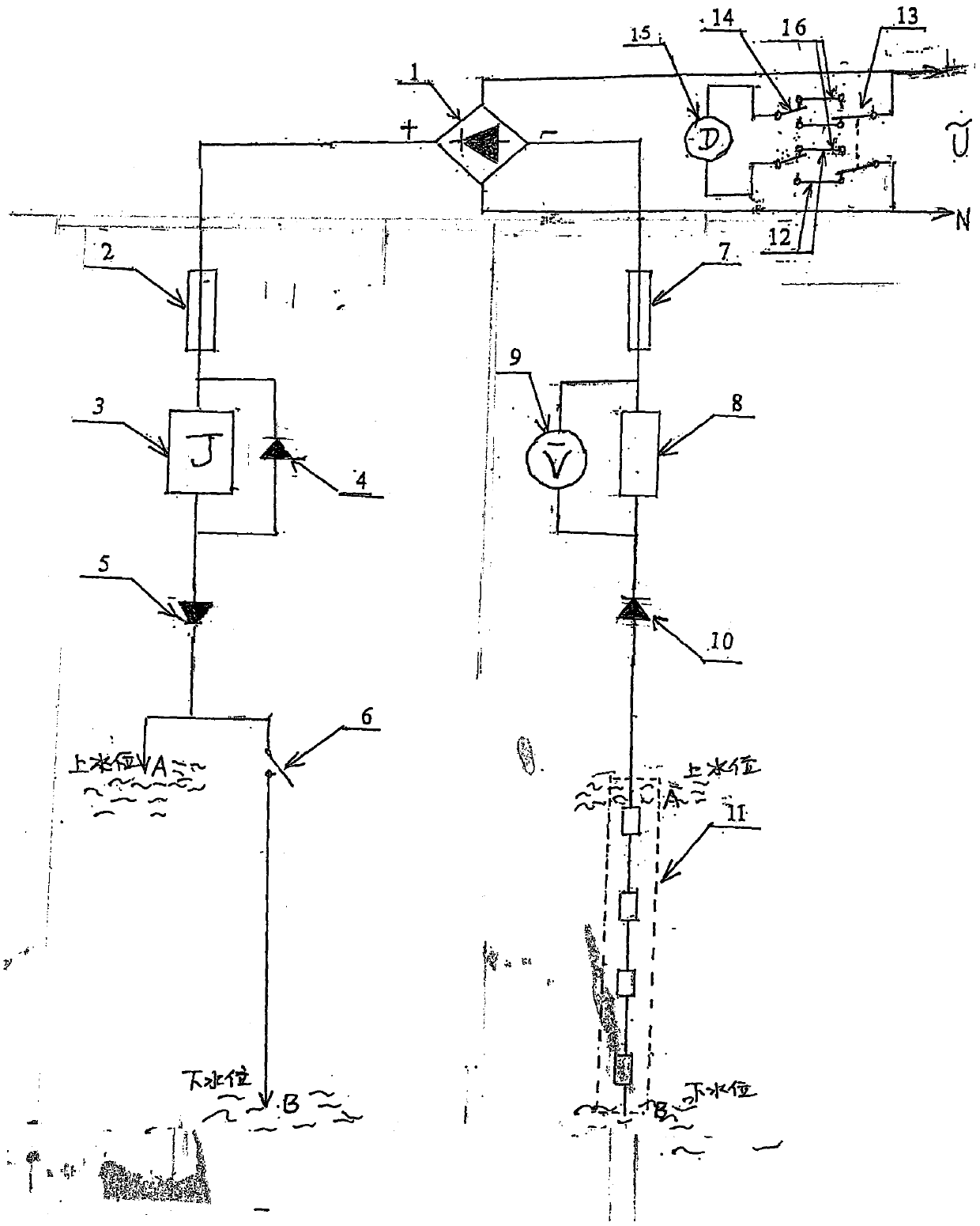 Household water supply and drainage control and voltage type water level display