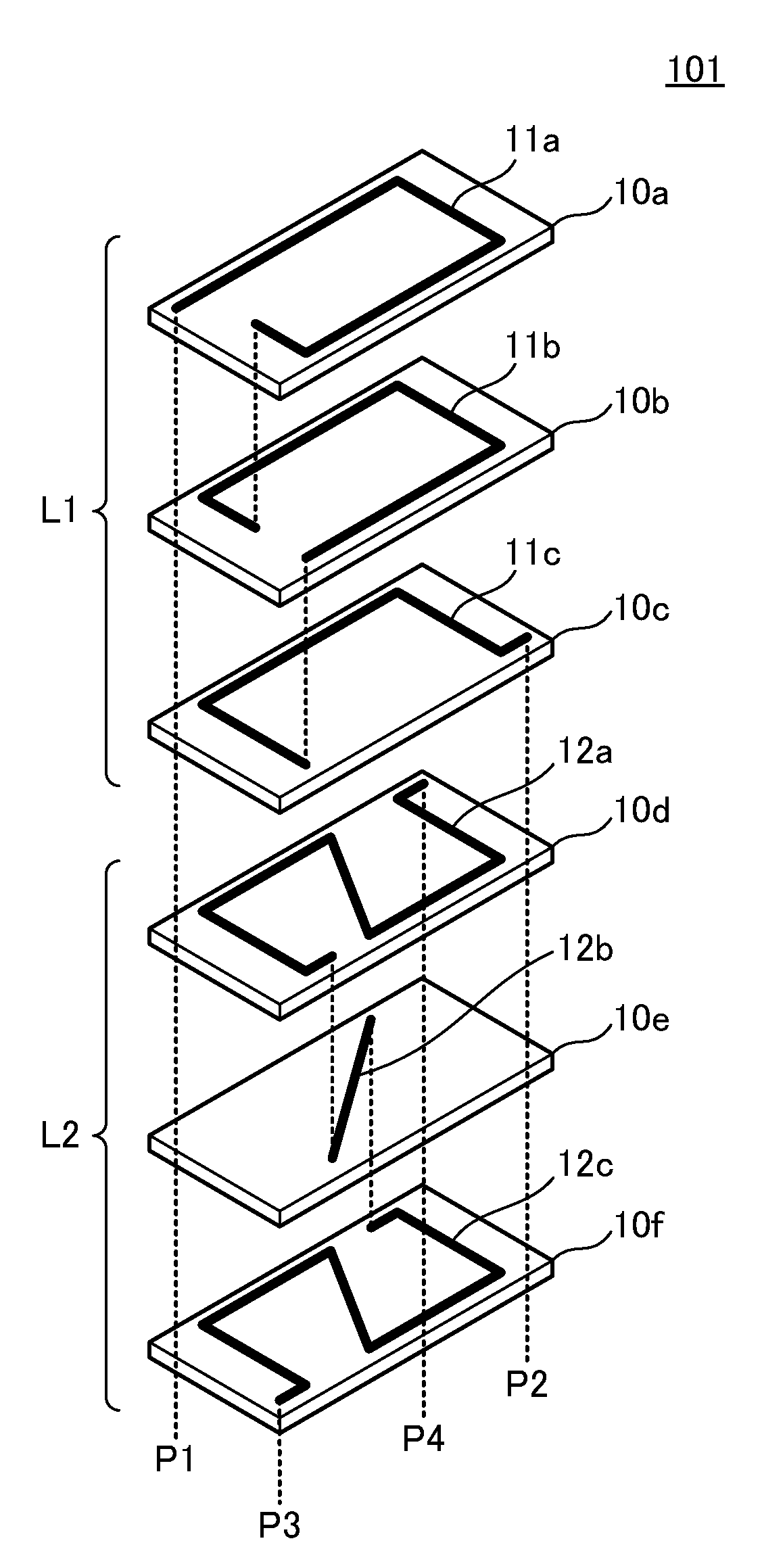 Laminated coil component and matching circuit