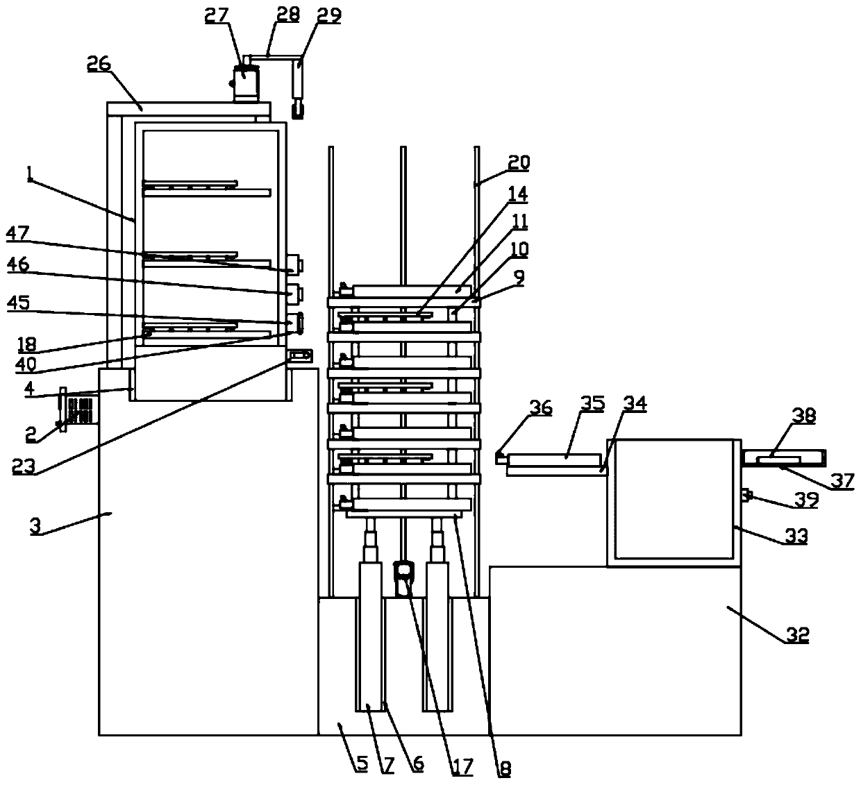 Baking device capable of taking or placing baked foods rapidly