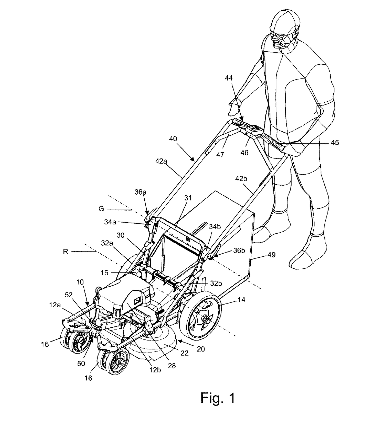 Wheeled lawnmower for walking driver