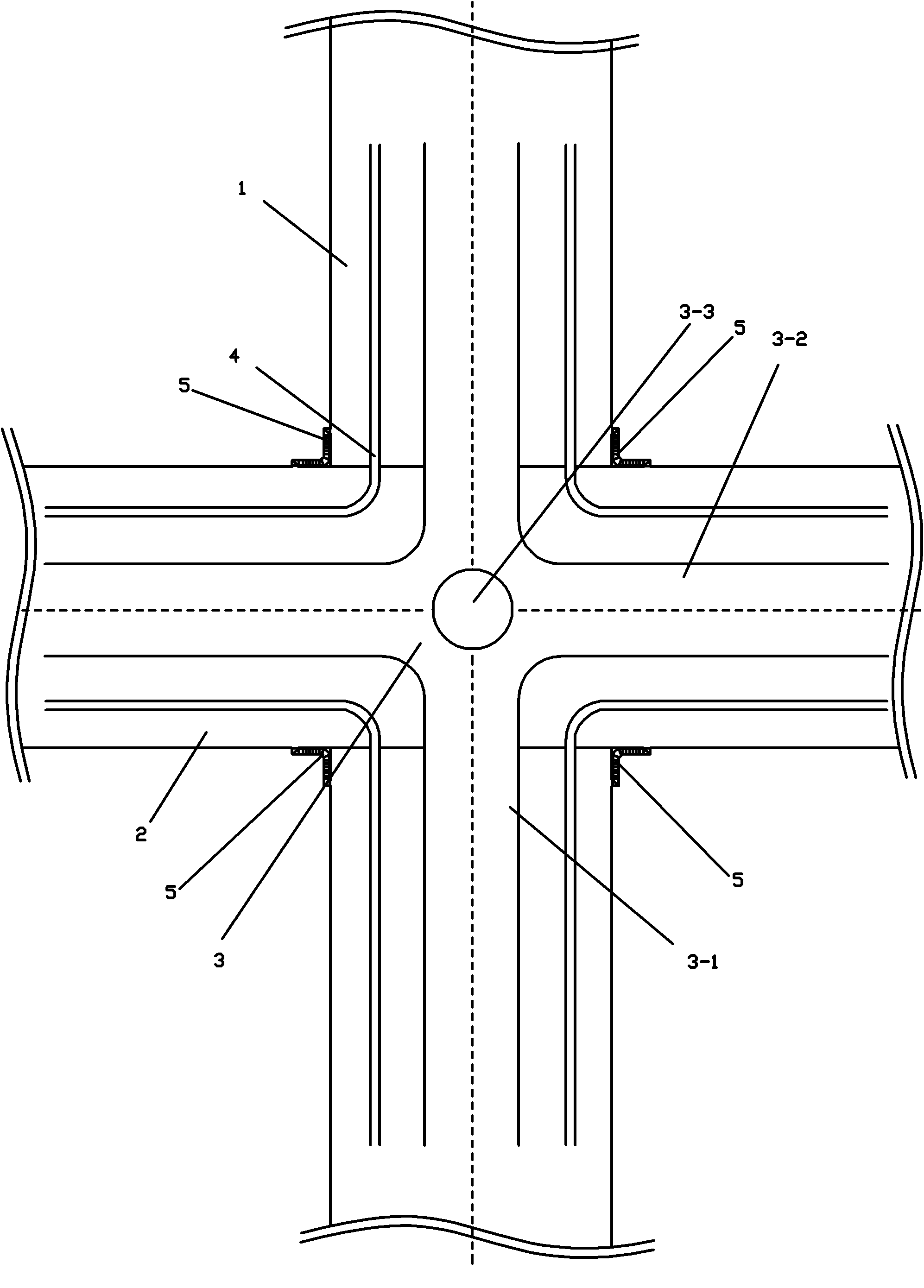 Three-layer compound flyover for crossroad