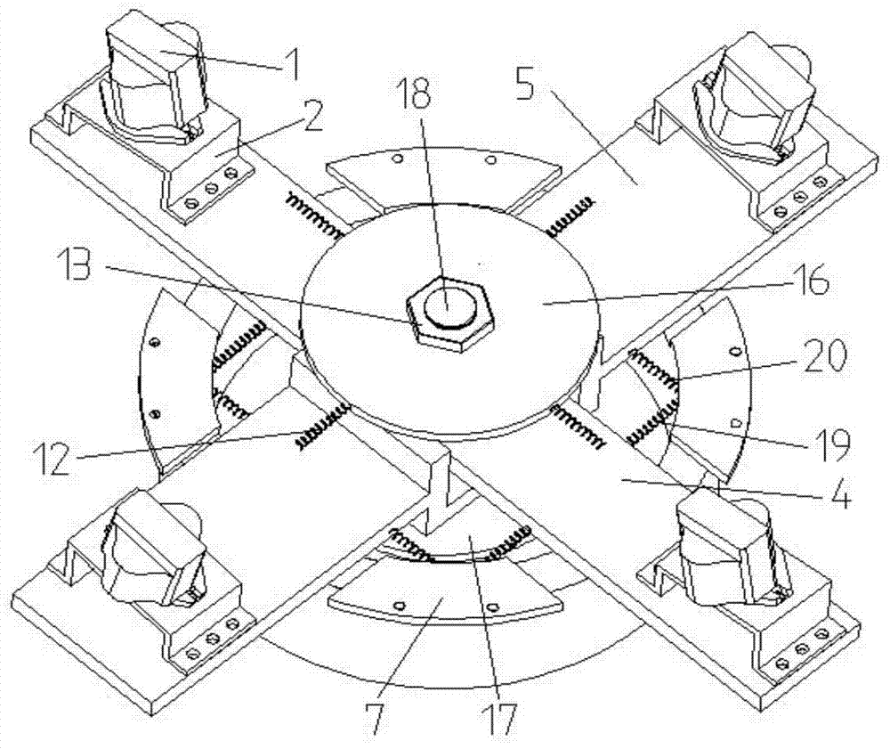 Four-hydraulic-motor-driven self-synchronizing vibrating hammer and structural parameter determining method thereof