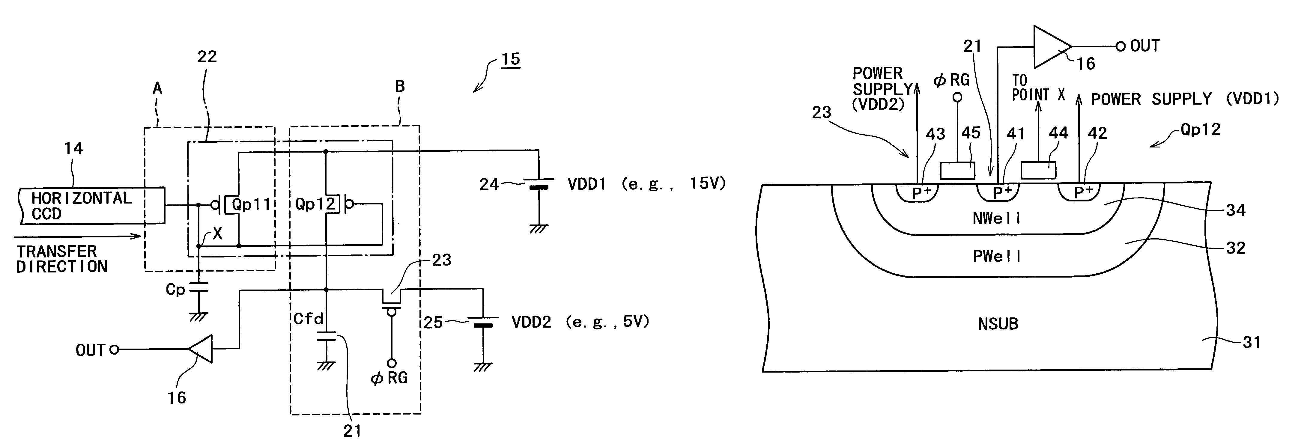 Solid-state image pickup device with photoelectric charge transferrer to a floating diffusion region