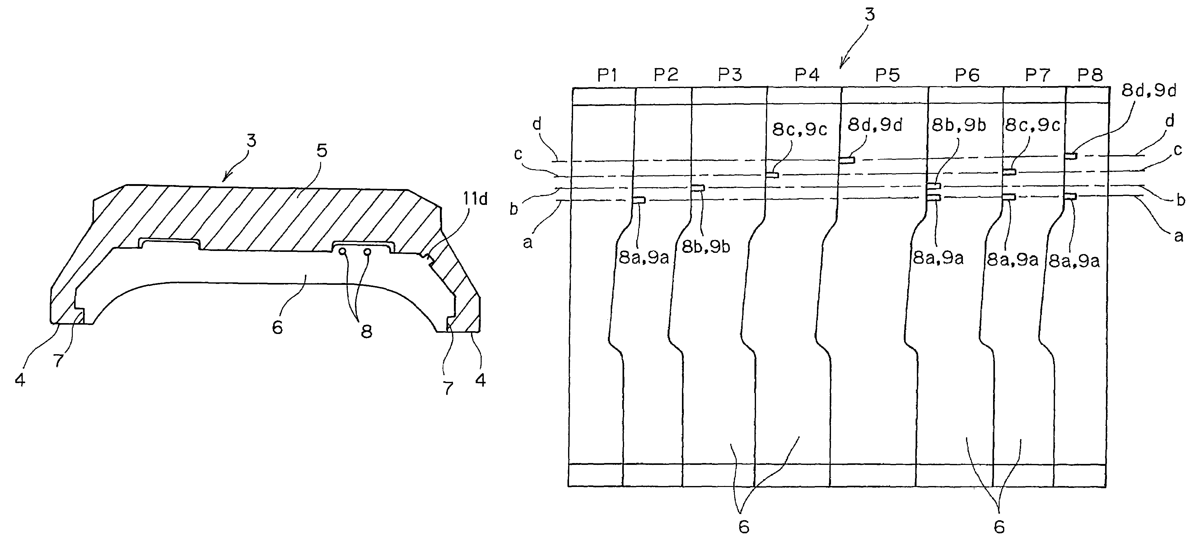 Metal mold for vulcanizing tire treads