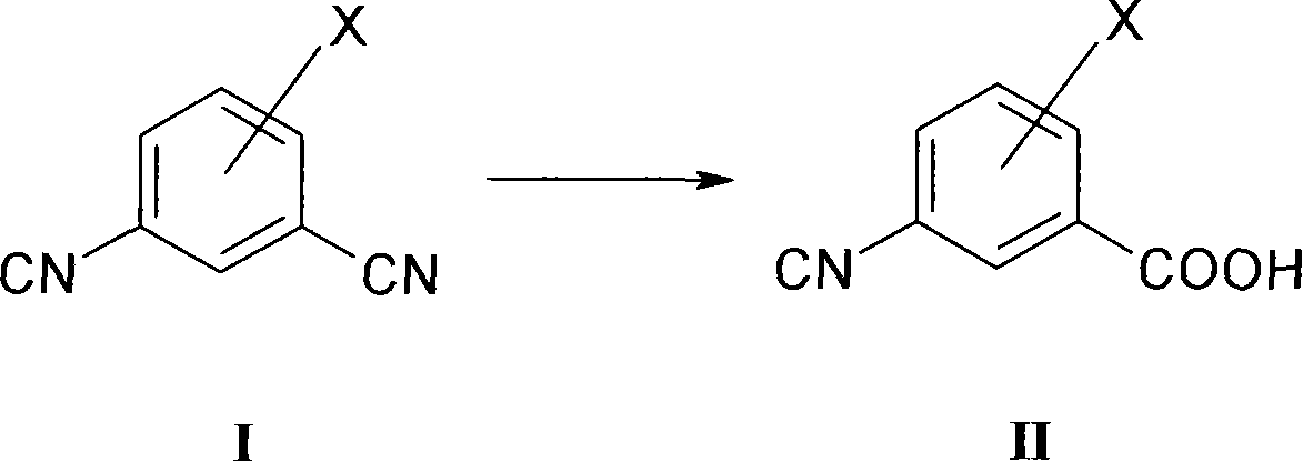 New process for converting aromatic halo-substituted dinitriles into halo-substituted cyanocarboxylic acids