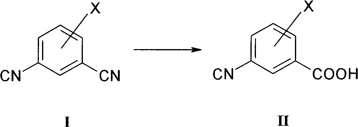 New process for converting aromatic halo-substituted dinitriles into halo-substituted cyanocarboxylic acids