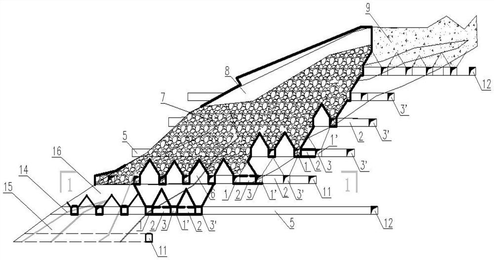 A mining method for depositing caverns in transitional mining from caving method to filling method