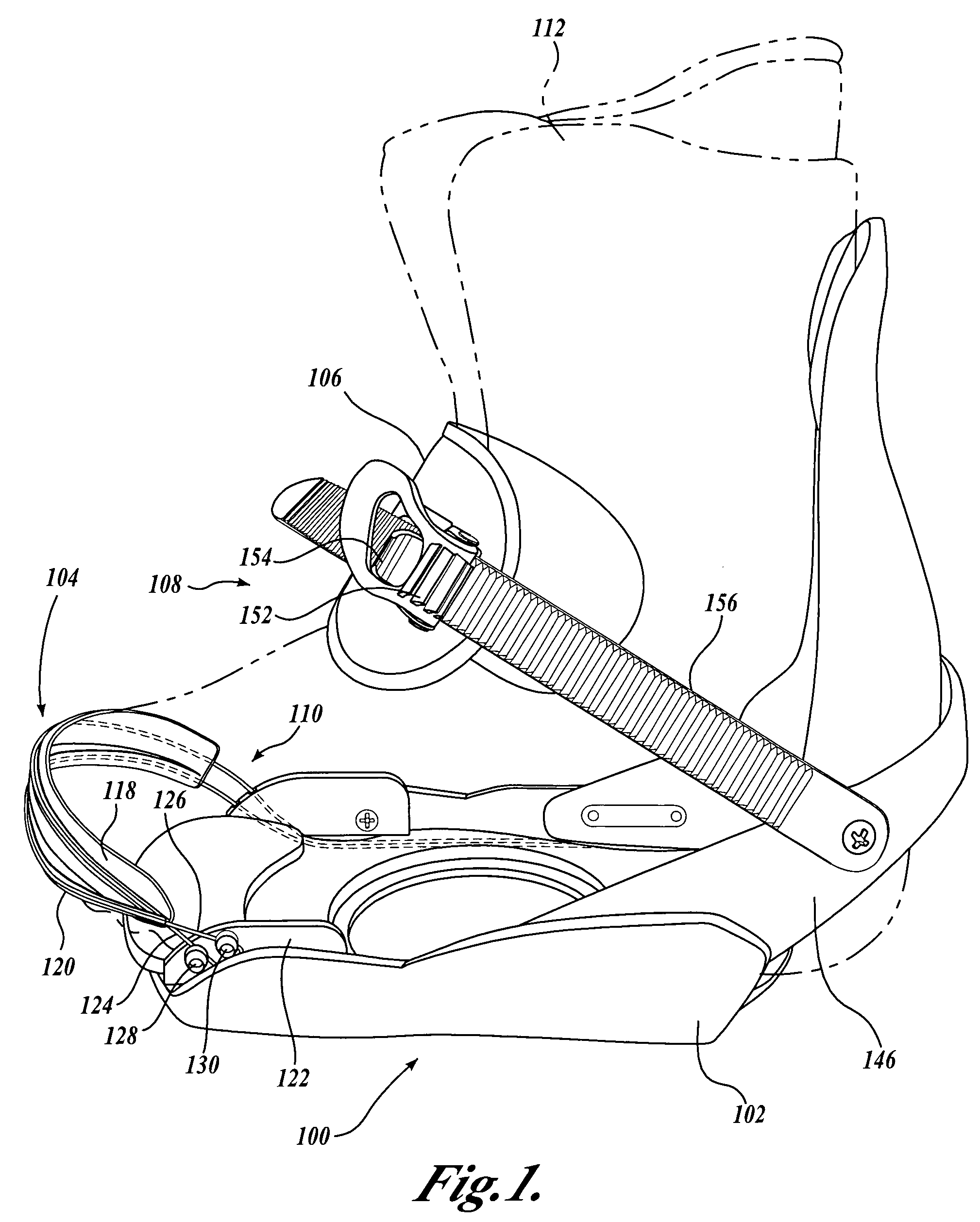 Snowboard binding system having automatic toe strap