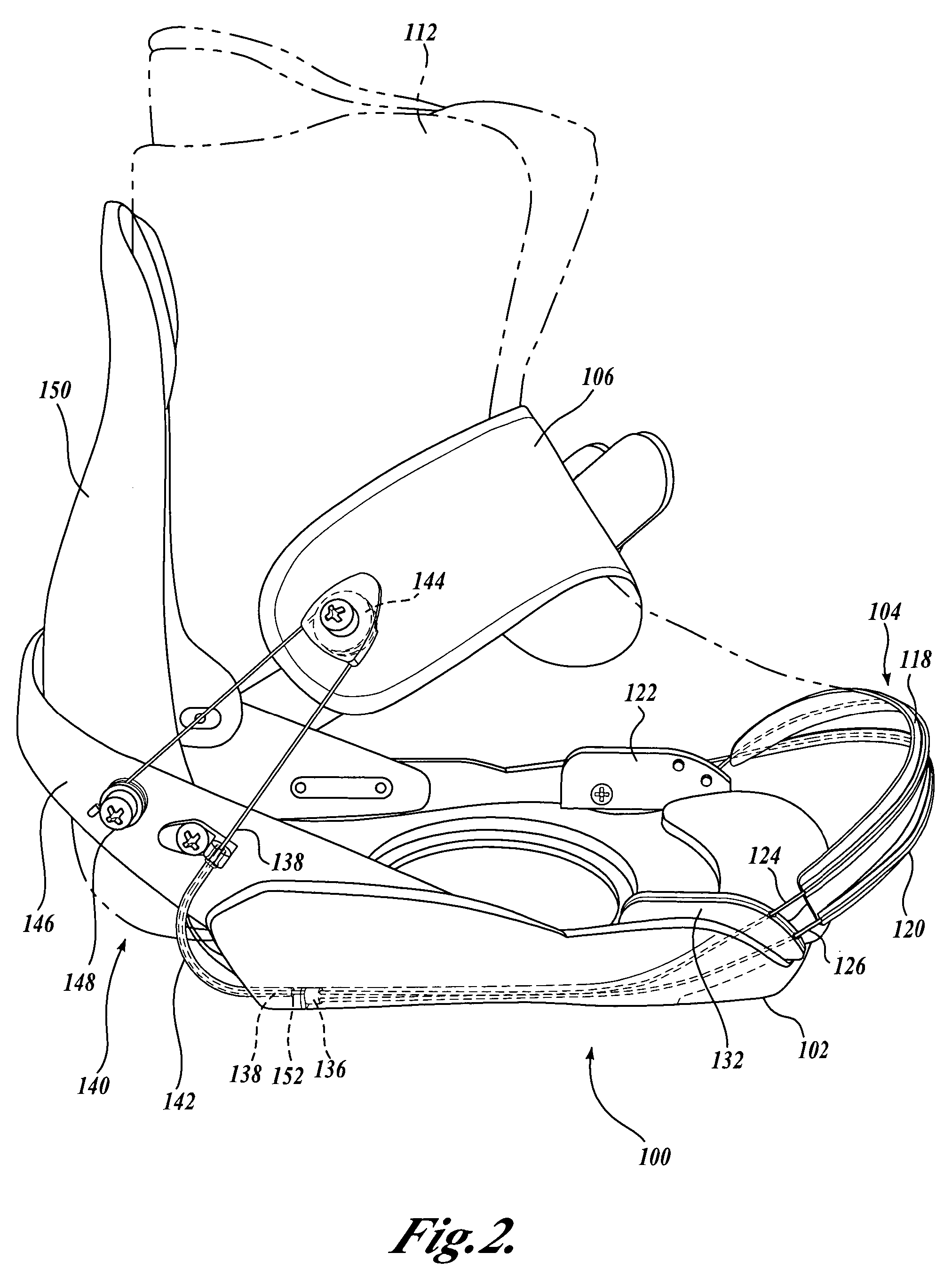 Snowboard binding system having automatic toe strap