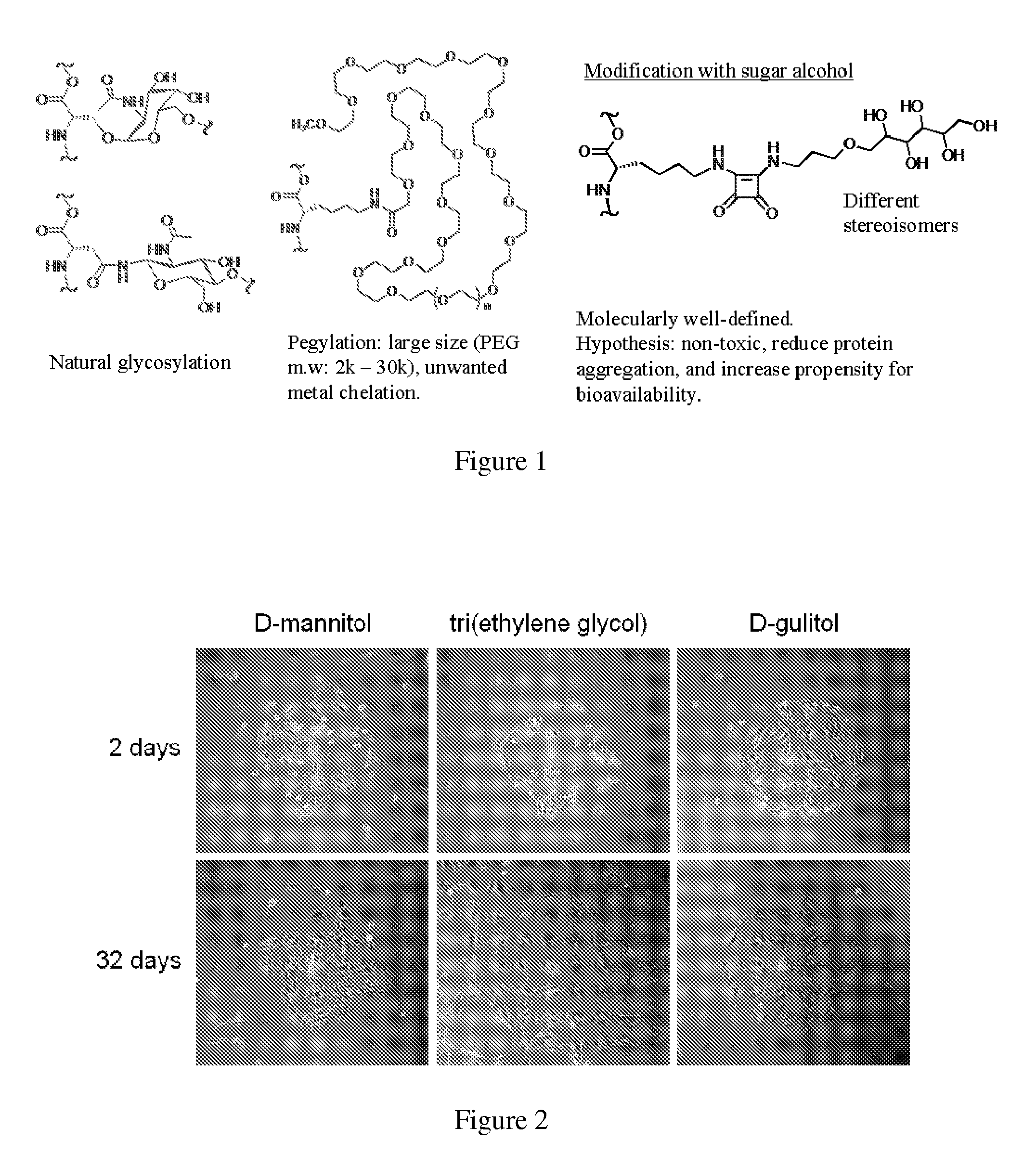 Method of covalently modifying proteins with organic molecules to prevent aggregation