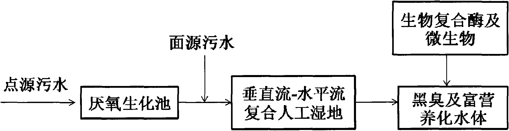 Black and odorous and eutrophication water body biological and ecological remediation and treatment process