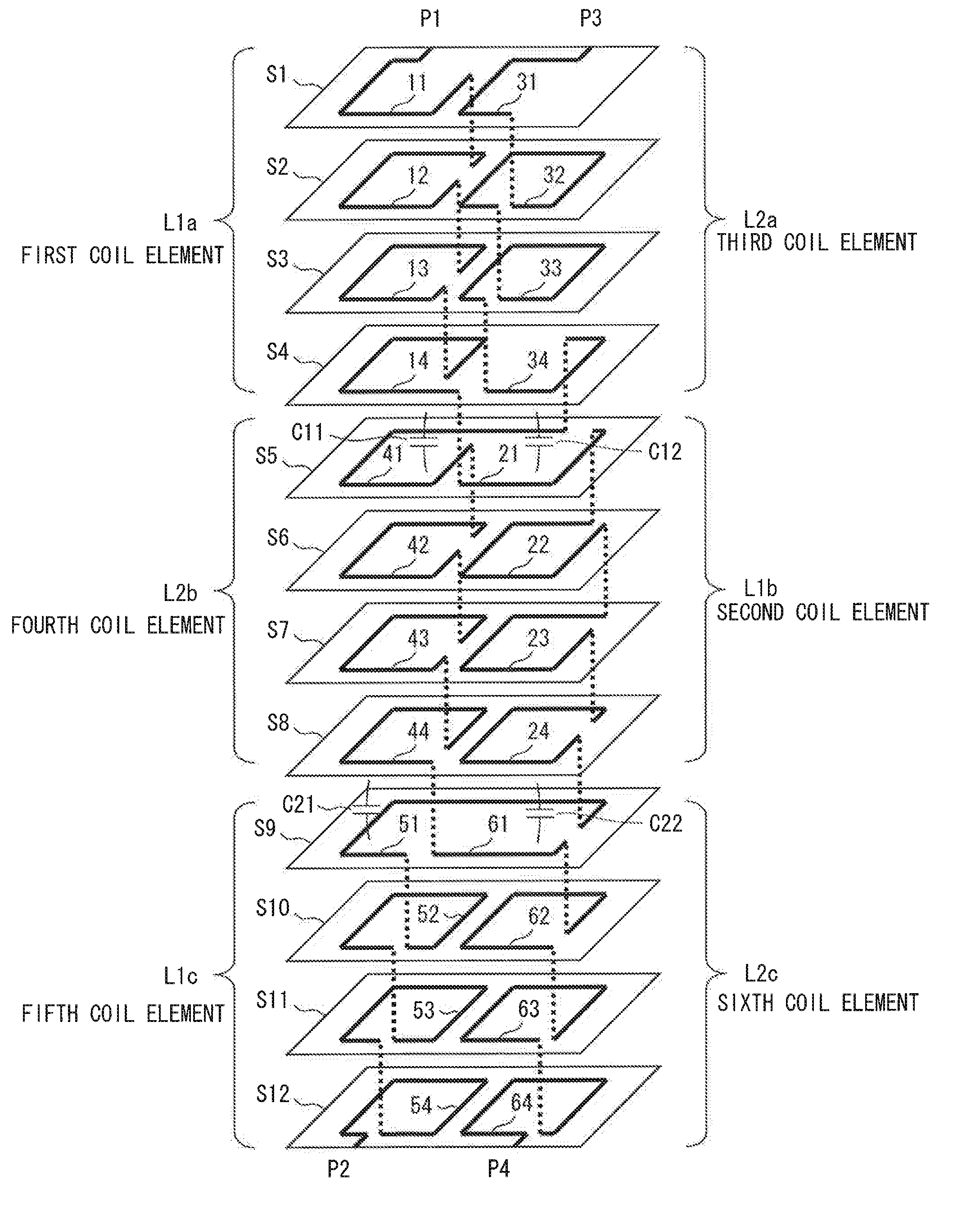 Laminated common mode choke coil and high frequency component