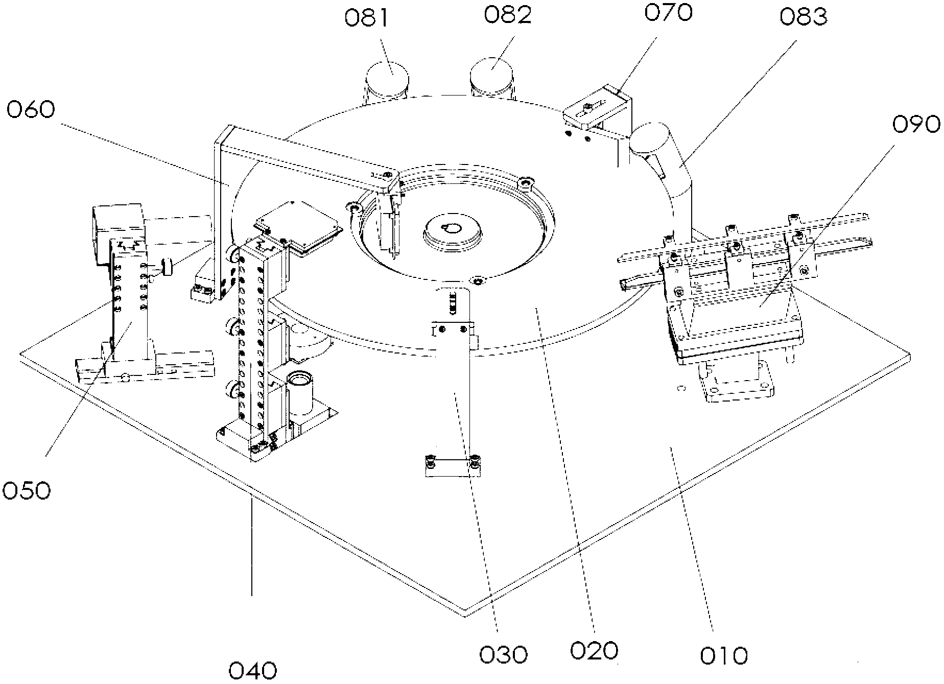 Accurate screw high-speed detection device capable of feeding materials through glass rotary plate