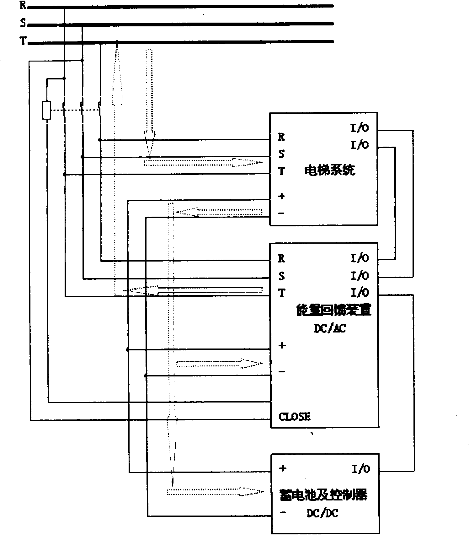 Integrated device having energy feedback and blackout emergent functions