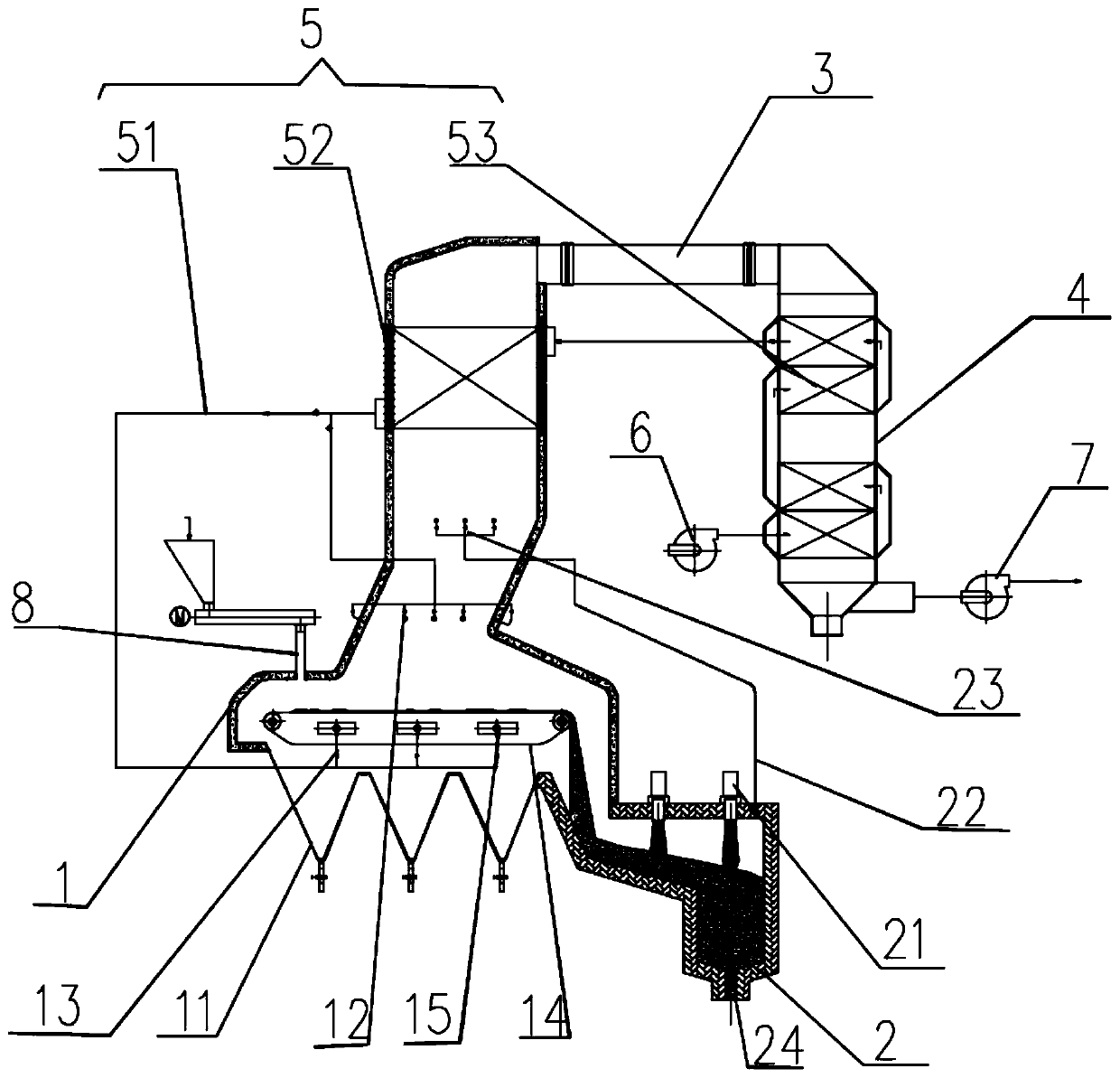 Chain grate furnace type fly ash pre-combustion melting device