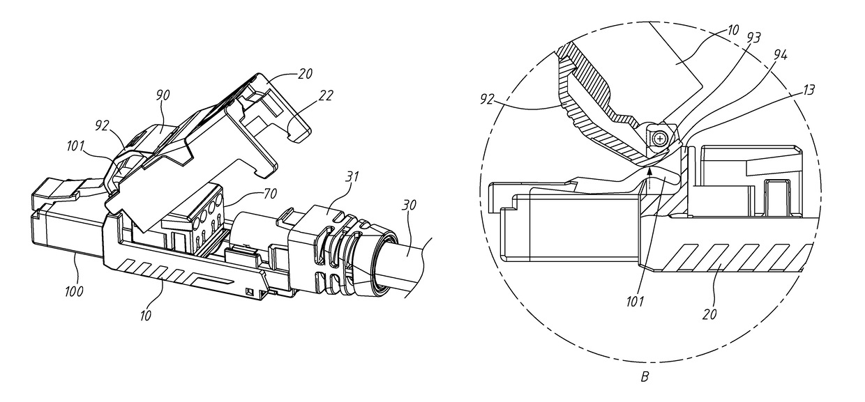 Auto-positioning structure for upper cover of network plug