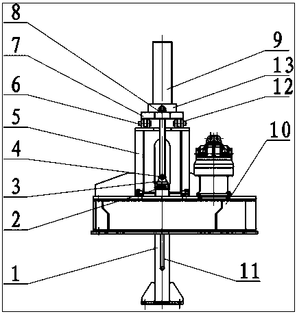 Rake lifting device of center-drive concentrator automatically lifting rake at center