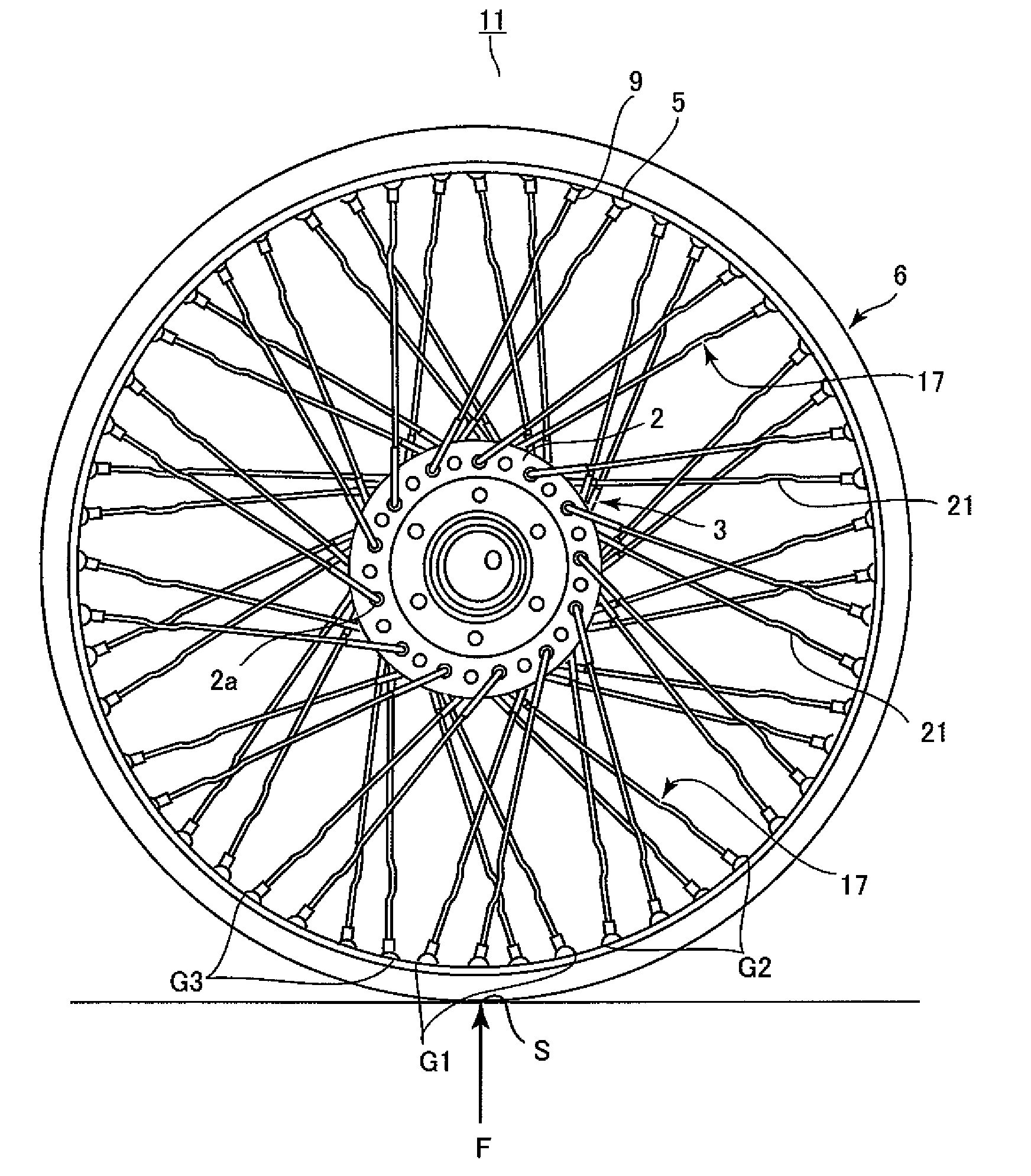 Spoke wheel and spoke using therefor