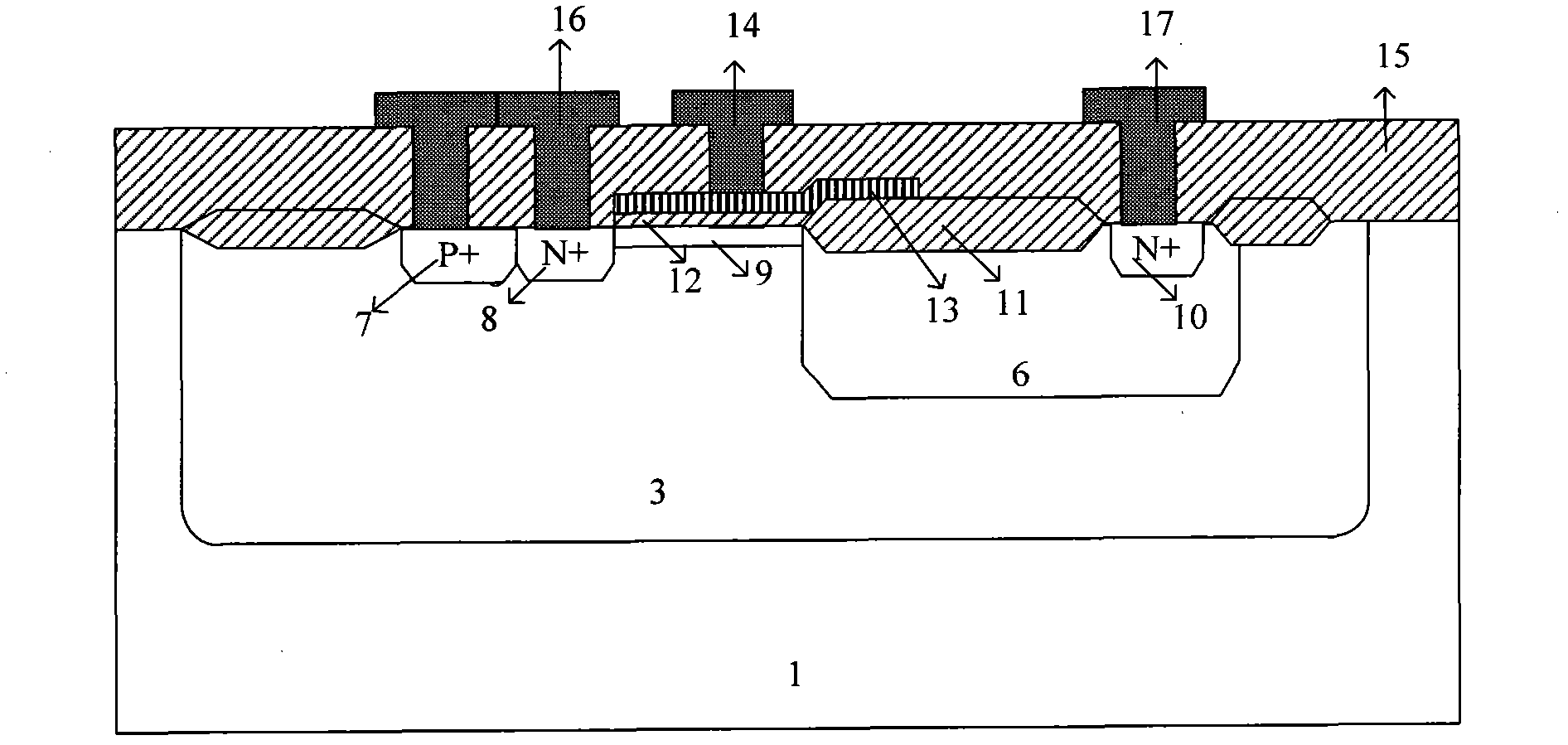 Consumption type N-type lateral double-diffusion metal-oxide semiconductor for reducing voltage