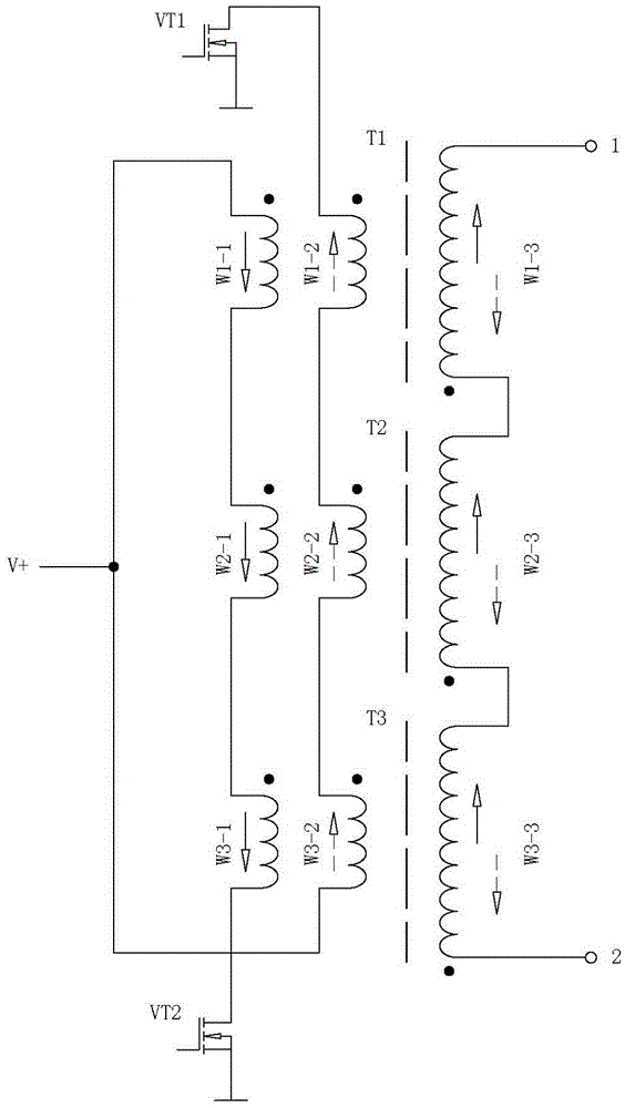 Multi-transformer series connection type power output circuit