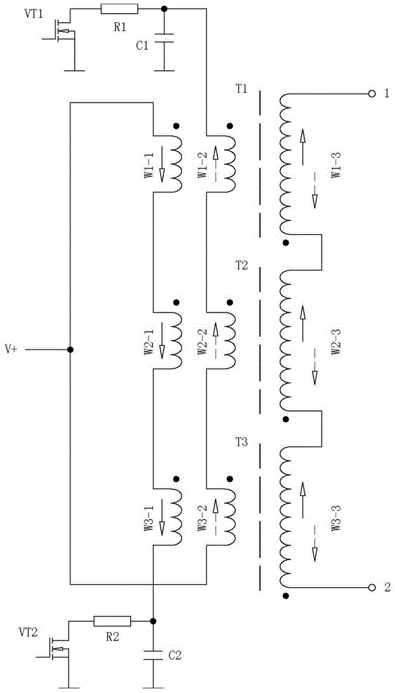 Multi-transformer series connection type power output circuit