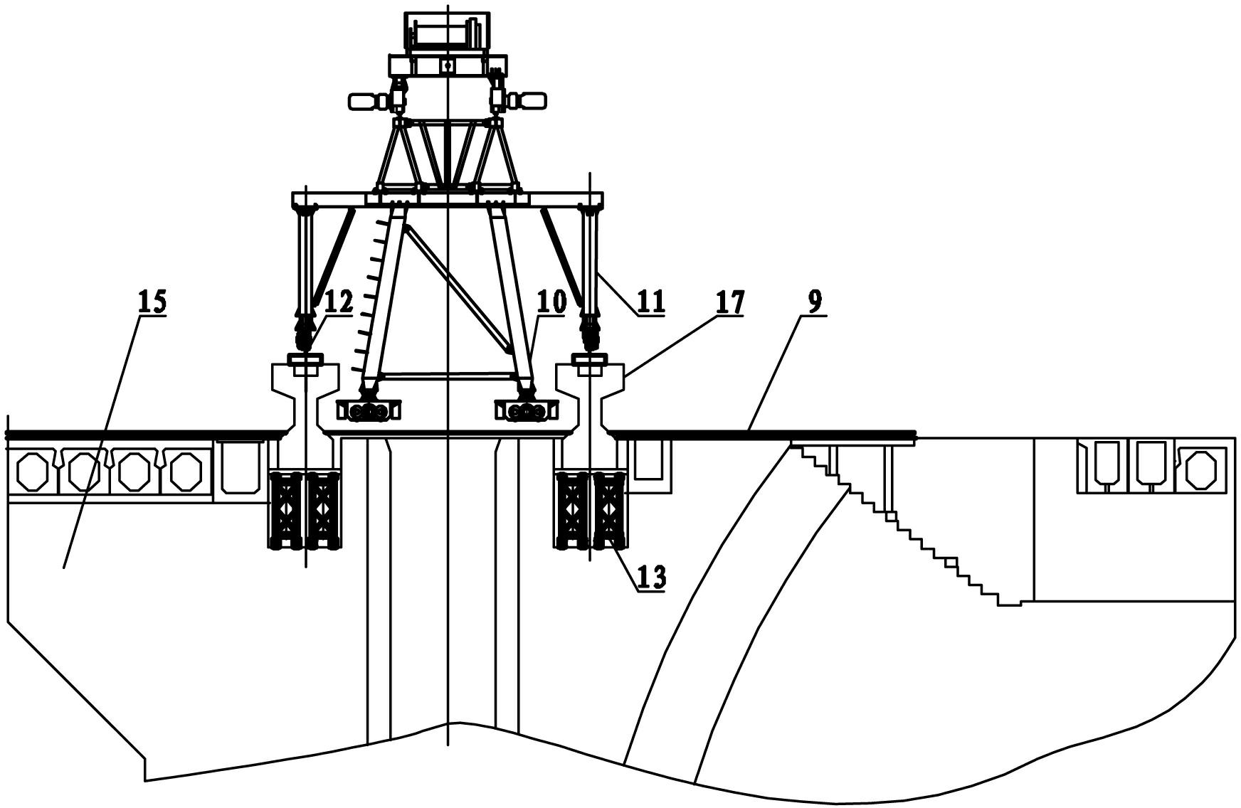 Gantry crane device with lengthways and transverse traveling functions and hoisting method