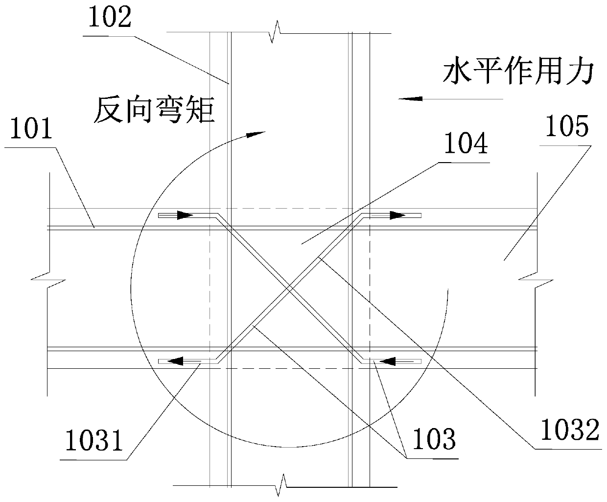 Diagonal reinforcement structure of reinforced concrete beam-column joint