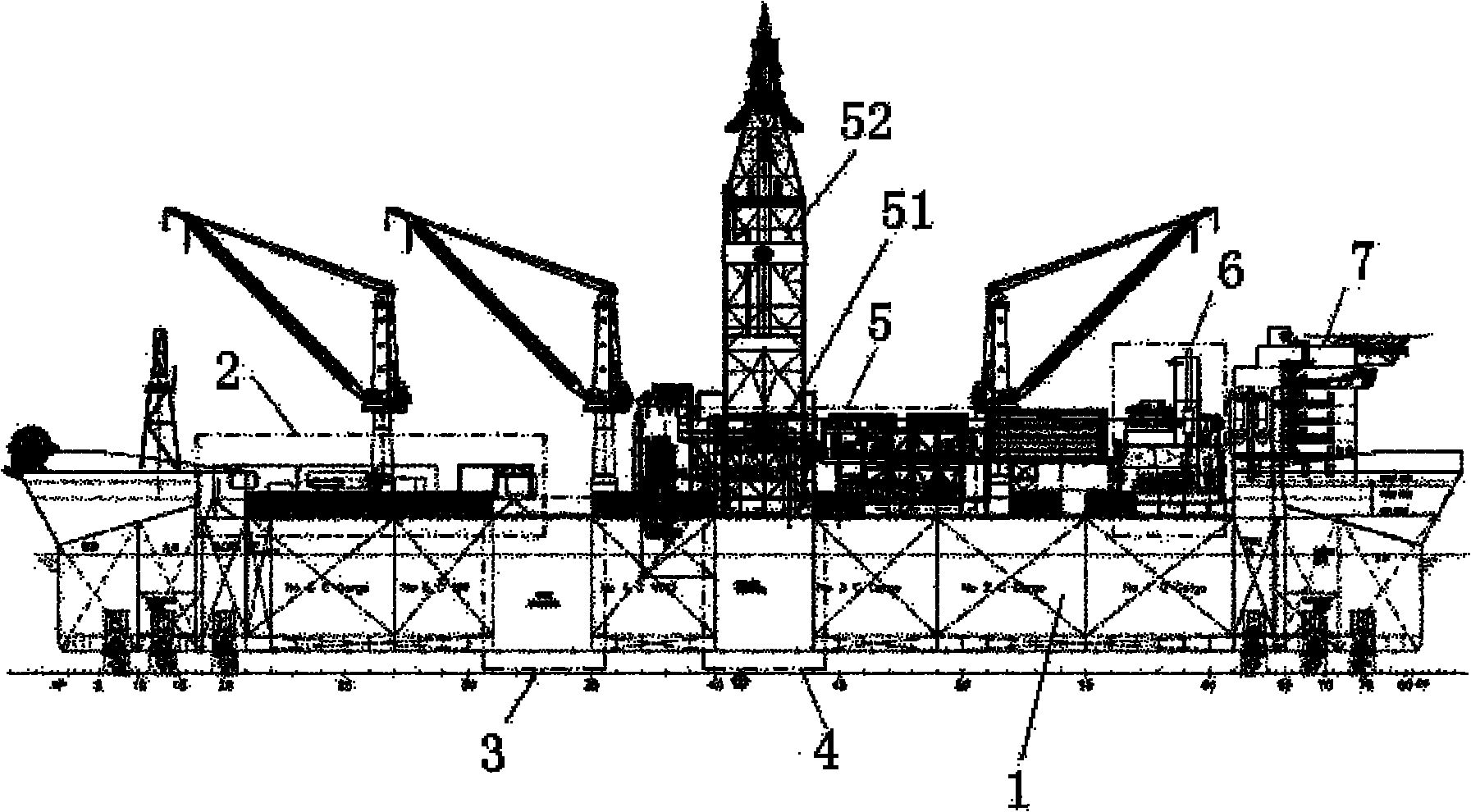 Double moon pool floating production drilling oil storage ship