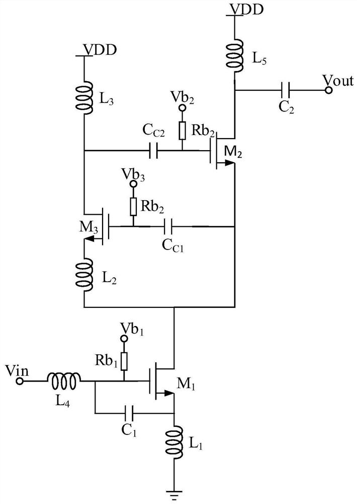 An integrated circuit of a current multiplexing gm-boost low noise amplifier