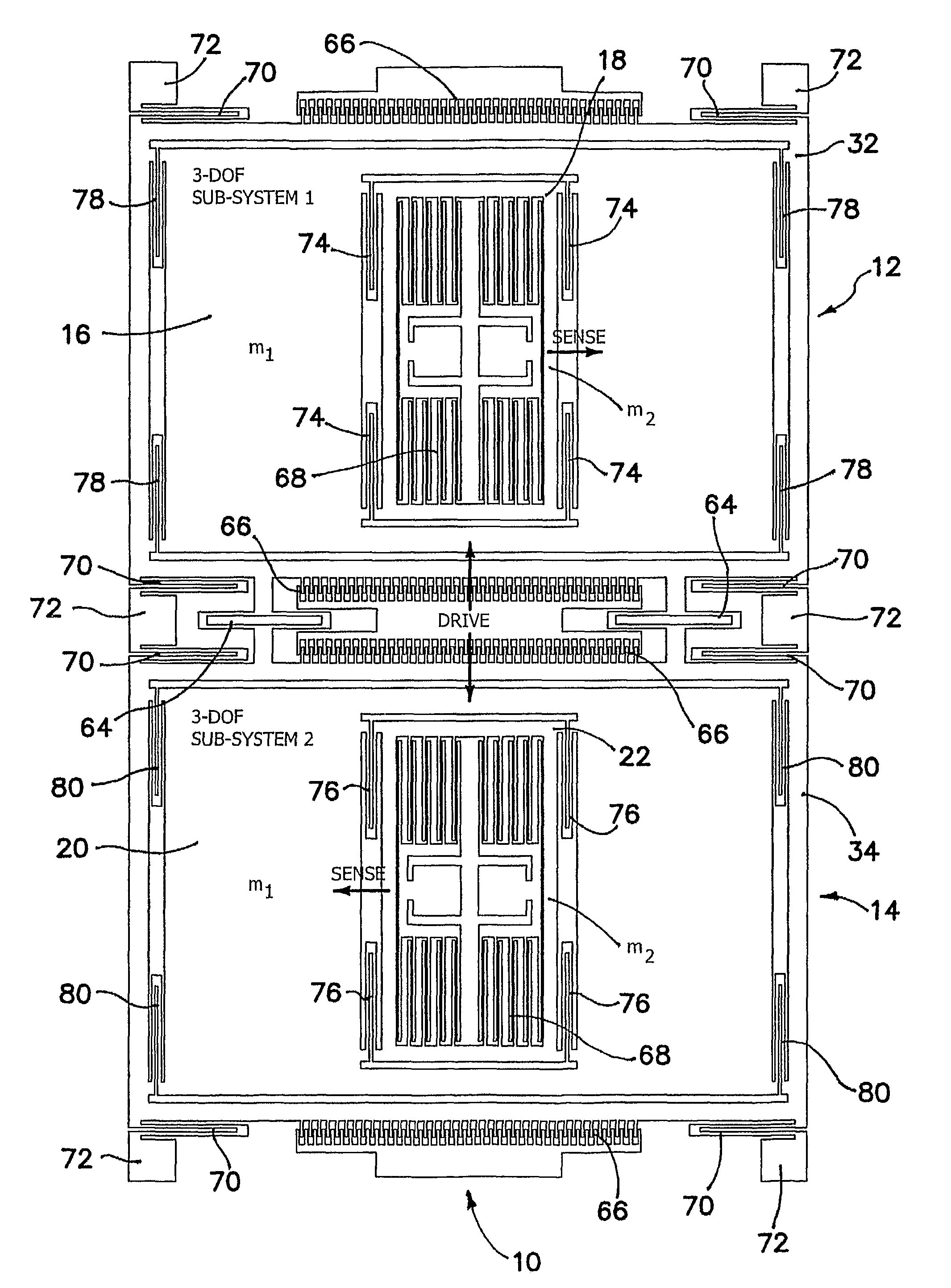 Robust six degree-of-freedom micromachined gyroscope with anti-phase drive scheme and method of operation of the same