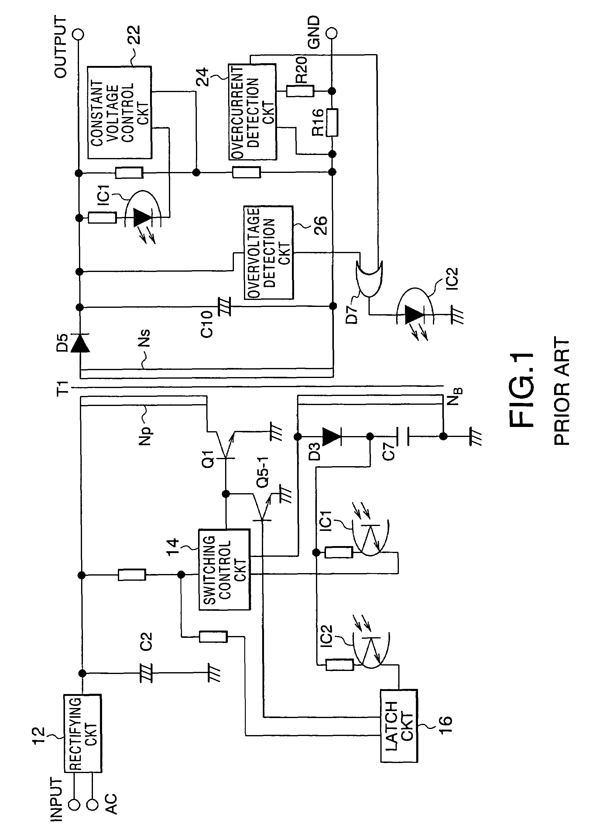 Switching type AC adapter circuit with a latch protection circuit