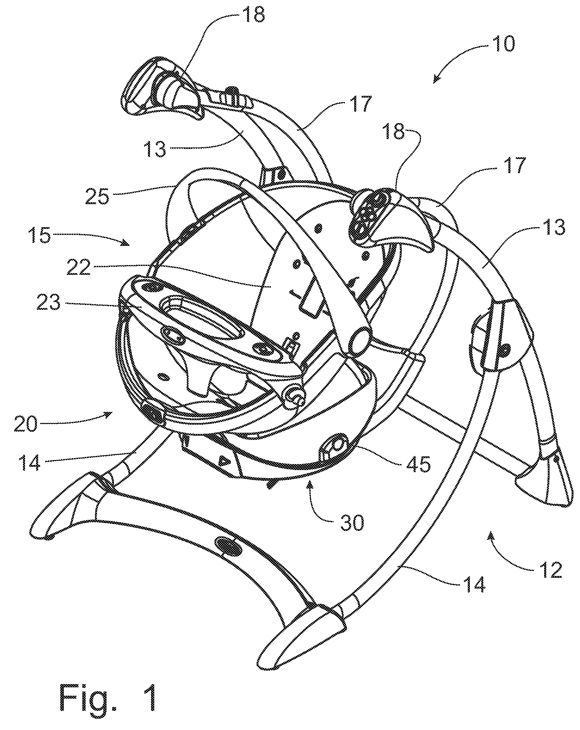 Lift off child swing with recline and swivel