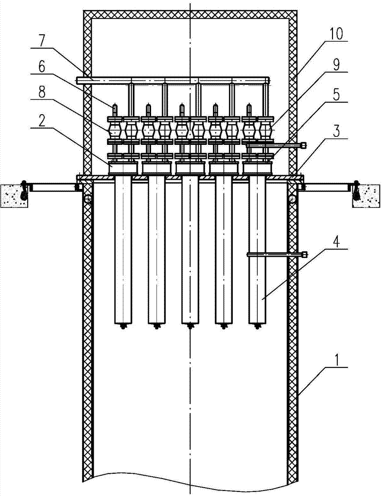 Revolving furnace tail gas filter device for manufacturing uranium dioxide from uranium hexafluoride